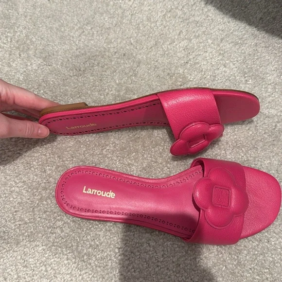 NWOT Larroude Flora flat leather mule sandal in pink - Picture 4 of 4